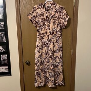 EQUIPMENT Femme dress- Silk_ Pink and maroon - Leopard print_Tea length dress